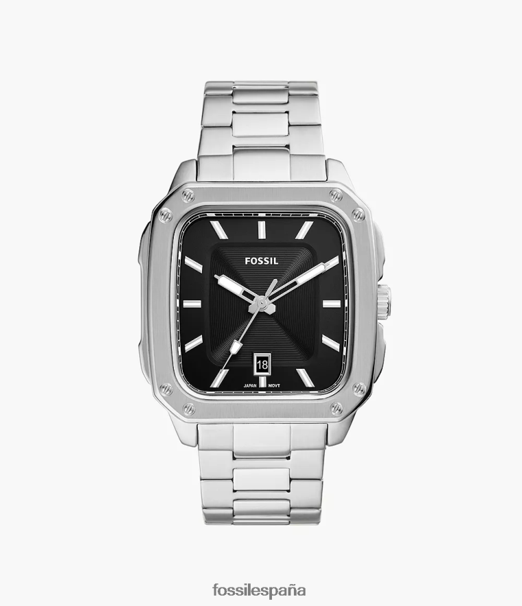 mirar 804XJ41366 tono plateado hombres Fossil reloj de acero inoxidable con fecha de tres manecillas y inscripción
