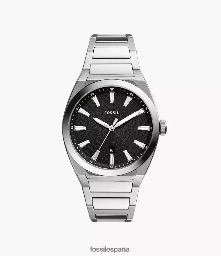 mirar 804XJ41372 tono plateado hombres Fossil reloj everett de acero inoxidable con tres manecillas y fecha