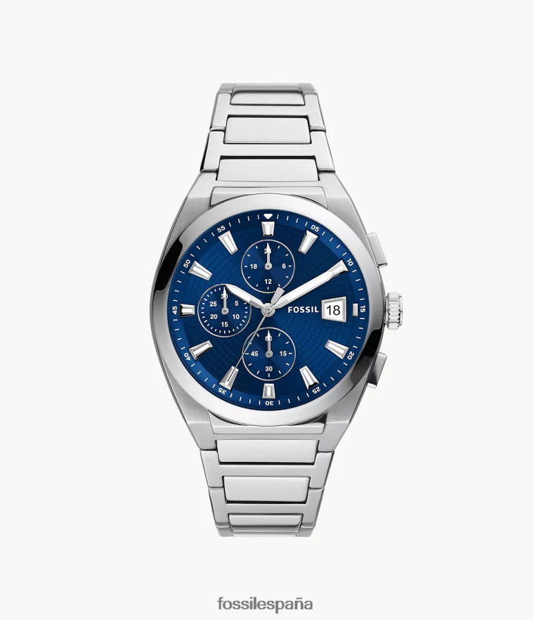 mirar 804XJ41373 tono plateado hombres Fossil reloj everett cronógrafo de acero inoxidable
