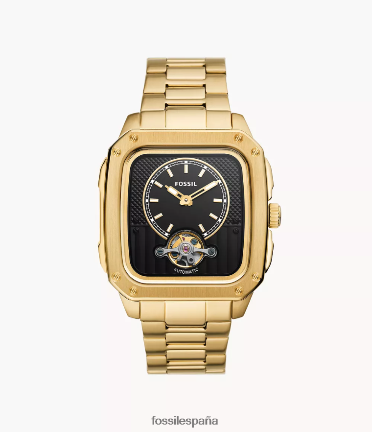 mirar 804XJ41375 tono dorado hombres Fossil Reloj automático de acero inoxidable con inscripción.