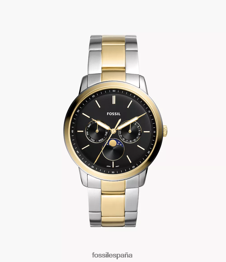 mirar 804XJ41376 Dos tonos hombres Fossil Reloj neutro multifunción con fases lunares de acero.