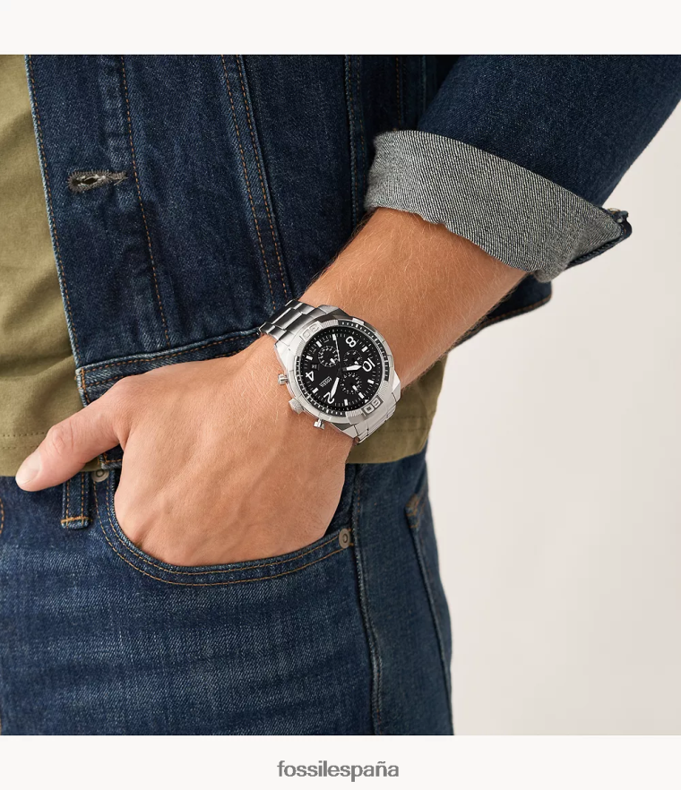 mirar 804XJ41380 negro hombres Fossil Reloj Bronson cronógrafo de acero inoxidable y juego de correas intercambiables.
