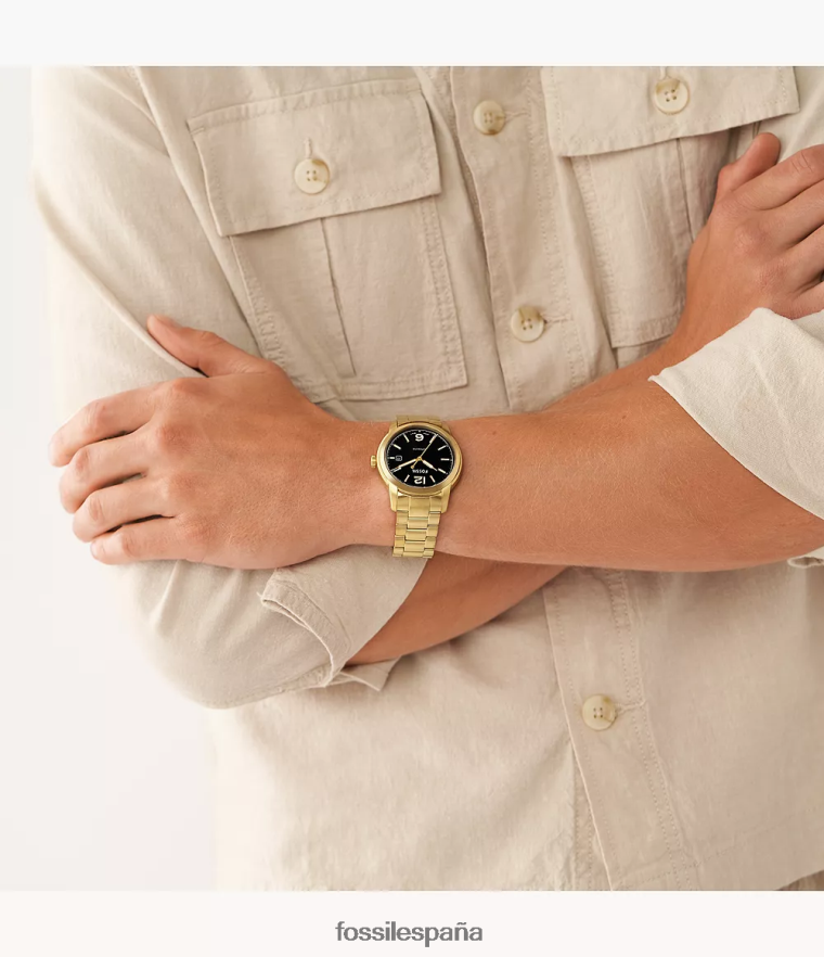 mirar 804XJ41382 tono dorado hombres Fossil Reloj Heritage automático de acero inoxidable.