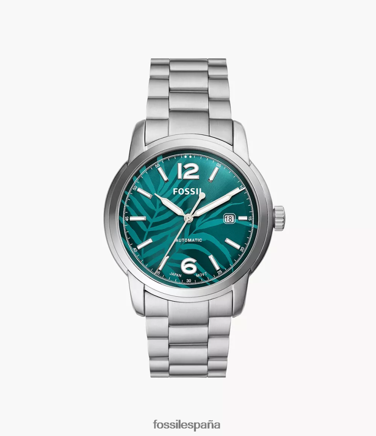 mirar 804XJ41385 tono plateado hombres Fossil Reloj Heritage automático de acero inoxidable.
