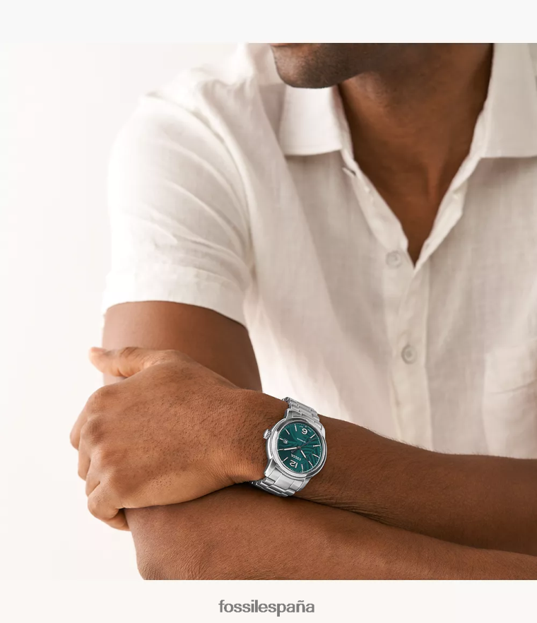 mirar 804XJ41385 tono plateado hombres Fossil Reloj Heritage automático de acero inoxidable.