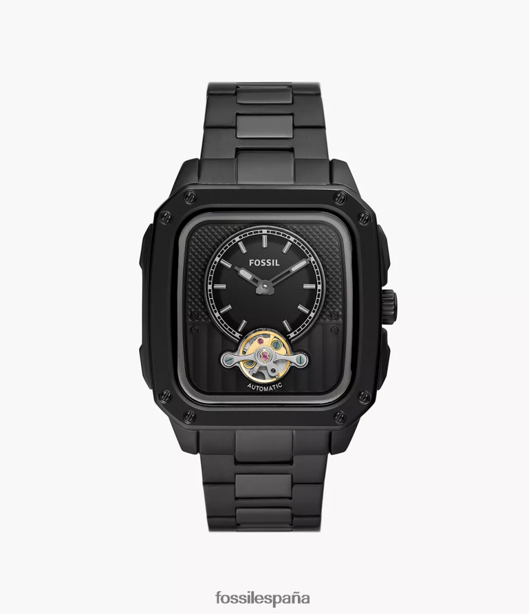 mirar 804XJ41387 negro hombres Fossil Reloj automático de acero inoxidable con inscripción.