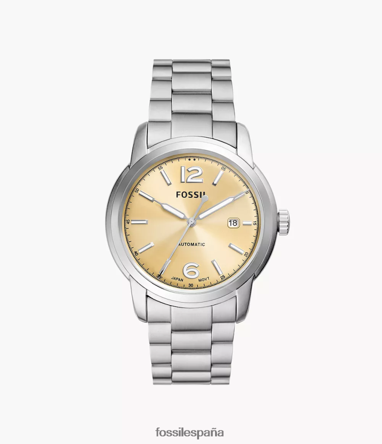 mirar 804XJ41391 tono plateado hombres Fossil Reloj Heritage automático de acero inoxidable.
