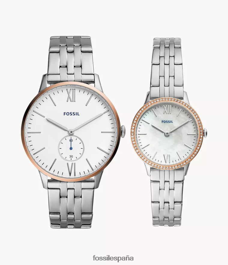 mirar 804XJ41568 plata hombres Fossil Caja de reloj de acero inoxidable con tres manecillas para él y para ella.