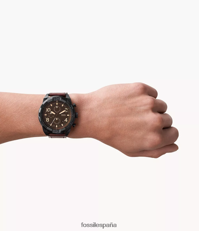 mirar 804XJ41395 marron oscuro hombres Fossil reloj bronson cronógrafo de cuero lithide