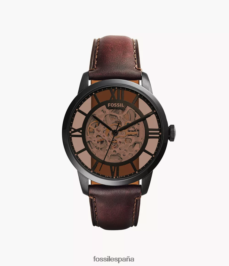mirar 804XJ41397 marron oscuro hombres Fossil reloj townsman automatico de cuero