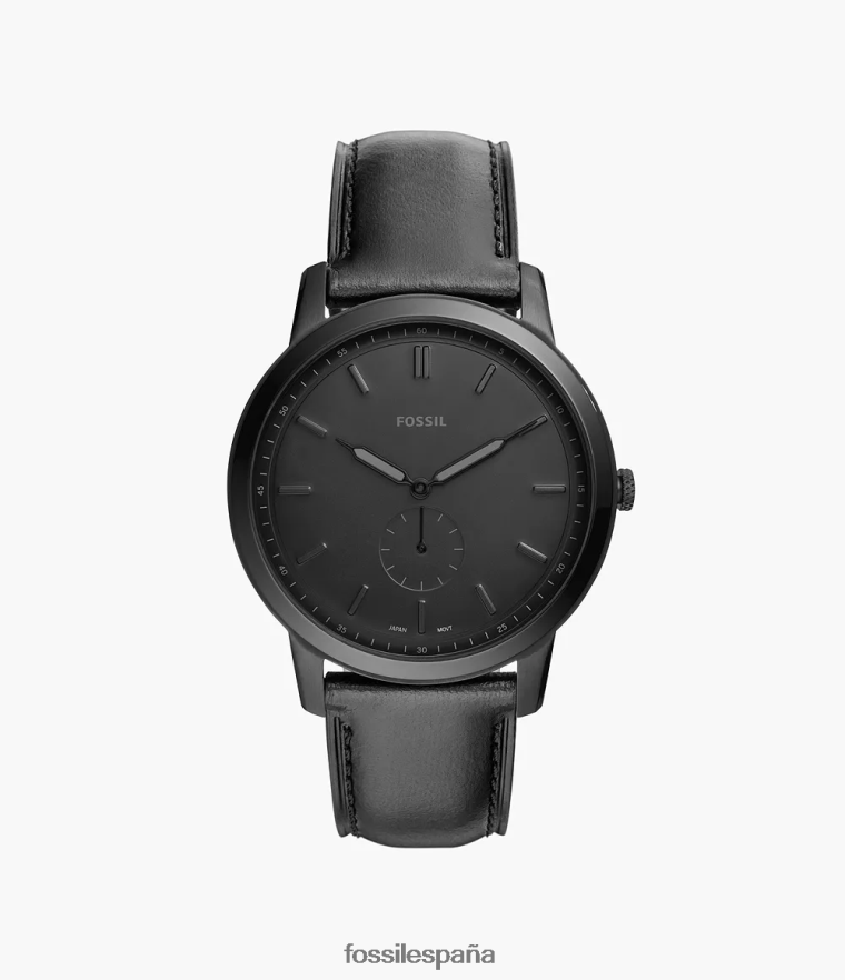 mirar 804XJ41399 negro hombres Fossil el reloj minimalista de cuero de dos manecillas