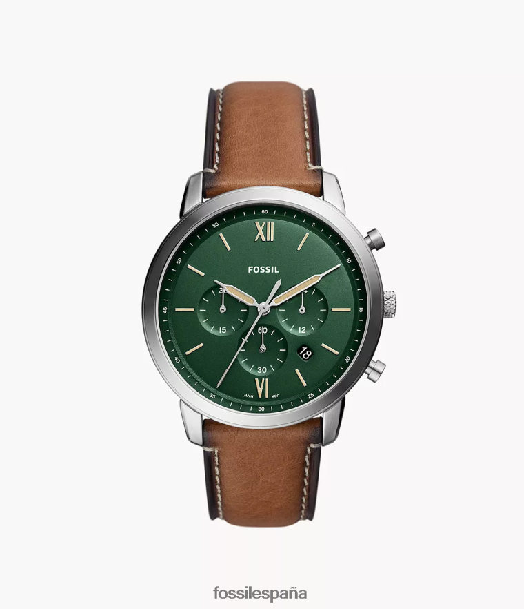 mirar 804XJ41410 broncearse hombres Fossil reloj cronógrafo neutro de piel de cuero