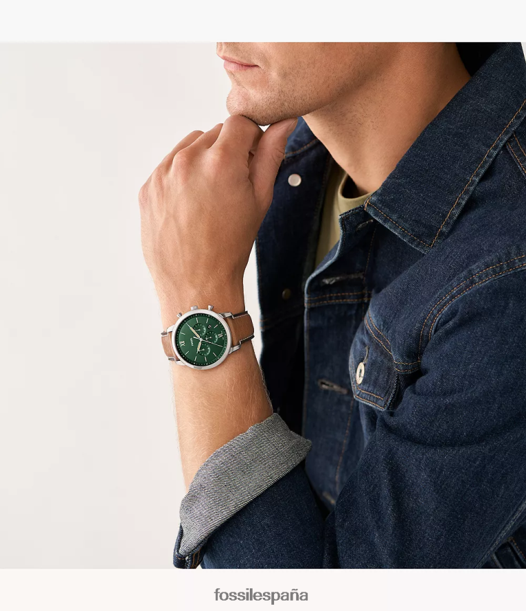 mirar 804XJ41410 broncearse hombres Fossil reloj cronógrafo neutro de piel de cuero