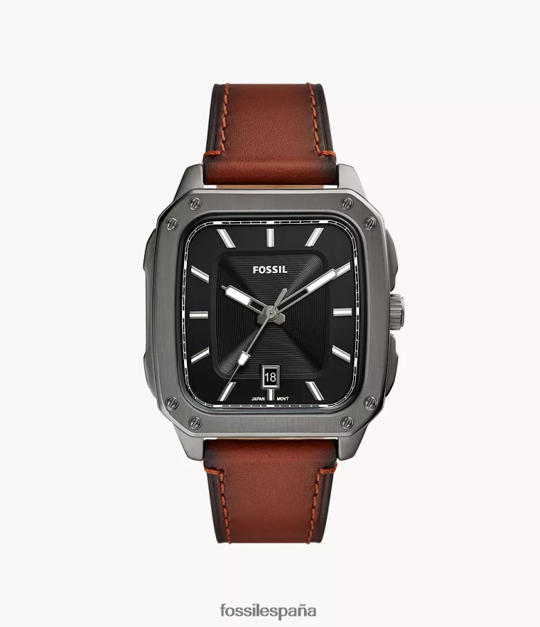 mirar 804XJ41411 ámbar hombres Fossil reloj de cuero litehide con fecha y tres manecillas con inscripción