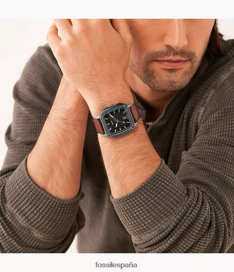 mirar 804XJ41411 ámbar hombres Fossil reloj de cuero litehide con fecha y tres manecillas con inscripción