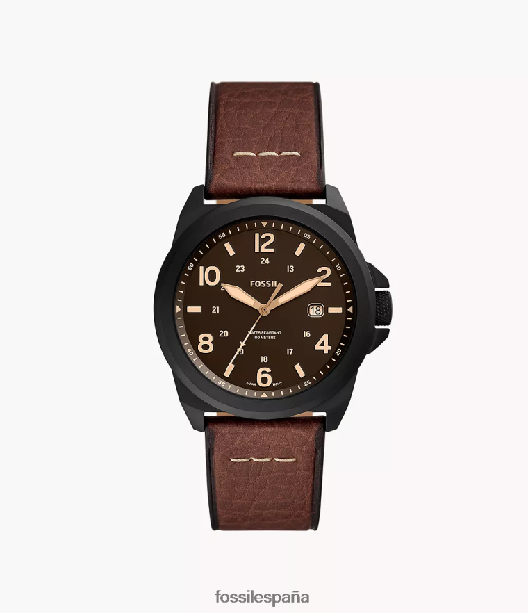 mirar 804XJ41413 marron oscuro hombres Fossil Reloj Bronson de piel sintética con tres manecillas y fecha.