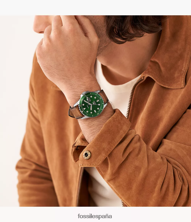 mirar 804XJ41427 azul hombres Fossil reloj de cuero con tres manecillas y fecha