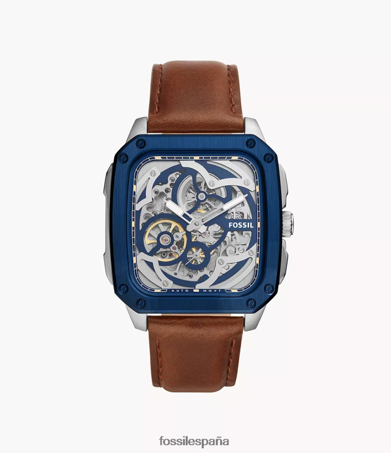 mirar 804XJ41428 marrón hombres Fossil reloj de cuero automático con inscripción