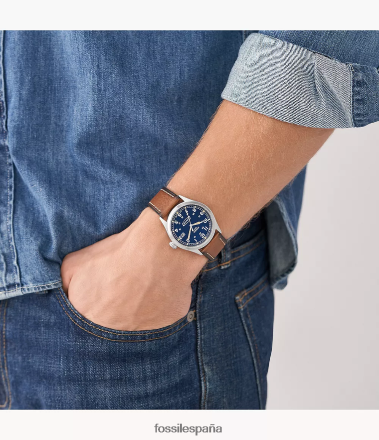 mirar 804XJ41429 equipaje hombres Fossil Reloj Defender de piel de cuero con energía solar.