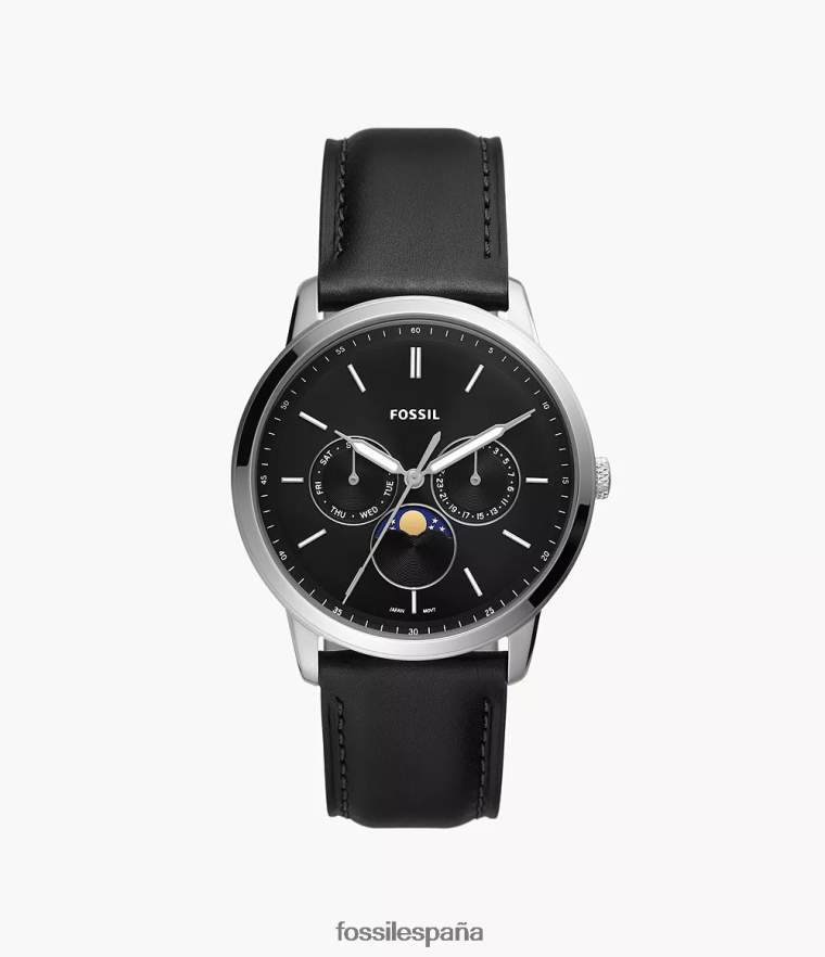 mirar 804XJ41430 negro hombres Fossil Reloj Neutra Moonphase multifunción de cuero Litehide