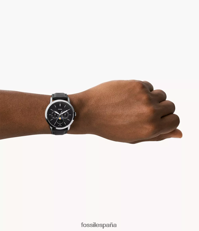 mirar 804XJ41430 negro hombres Fossil Reloj Neutra Moonphase multifunción de cuero Litehide