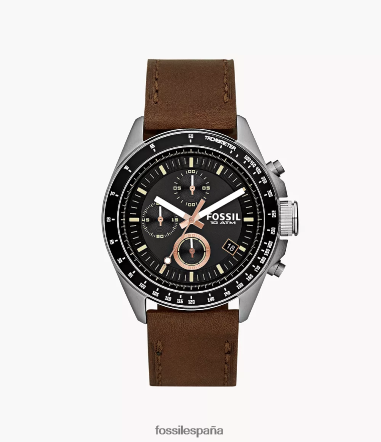 mirar 804XJ41432 marrón hombres Fossil reloj decker cronógrafo de cuero