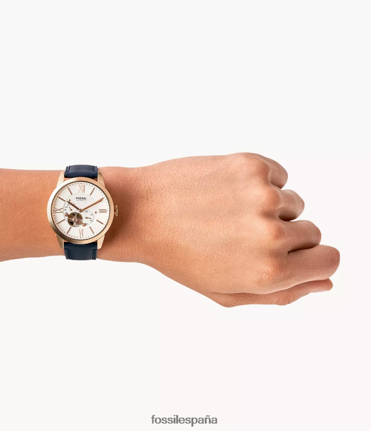 mirar 804XJ41437 Armada hombres Fossil reloj townsman automatico de cuero