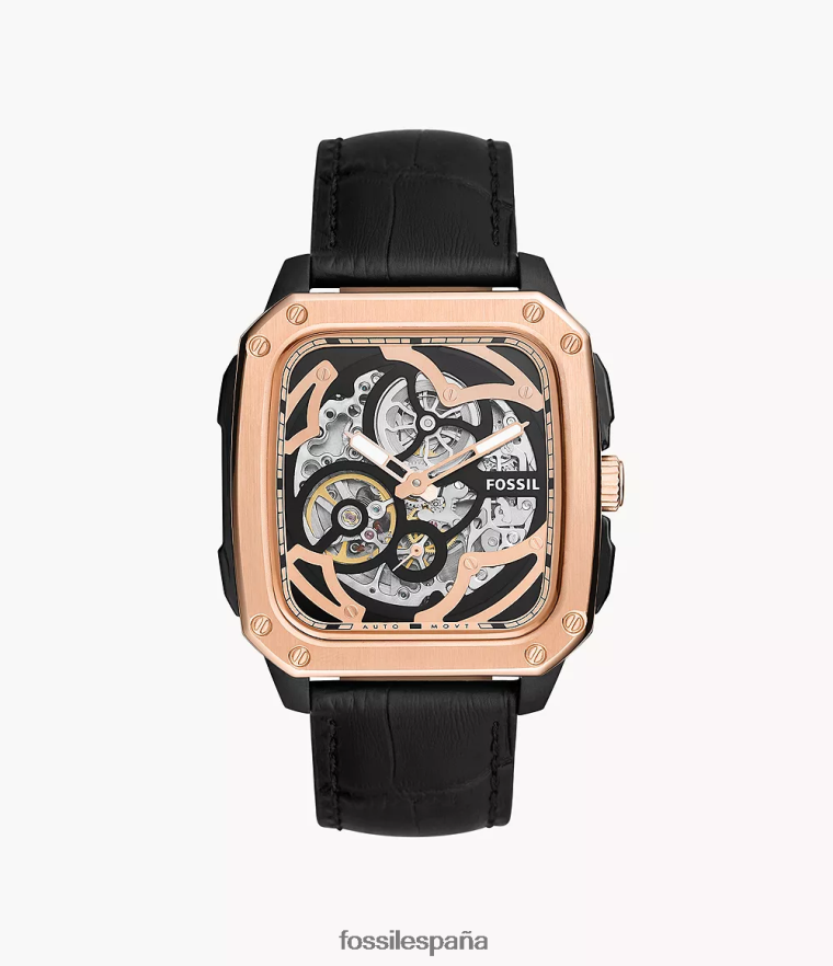 mirar 804XJ41445 negro hombres Fossil reloj de cuero automático con inscripción