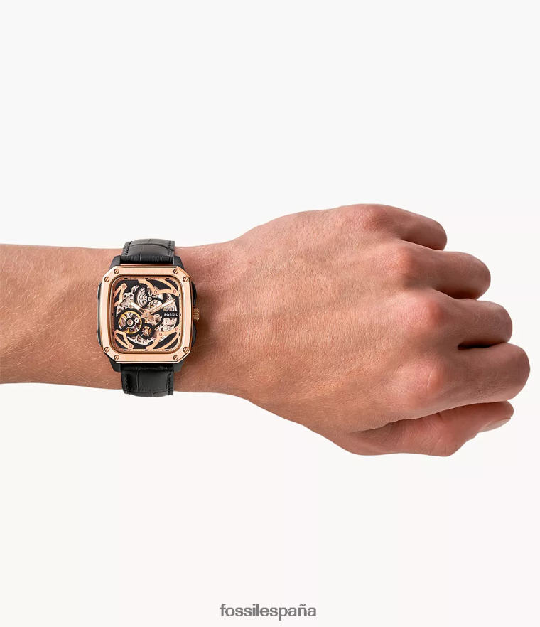 mirar 804XJ41445 negro hombres Fossil reloj de cuero automático con inscripción