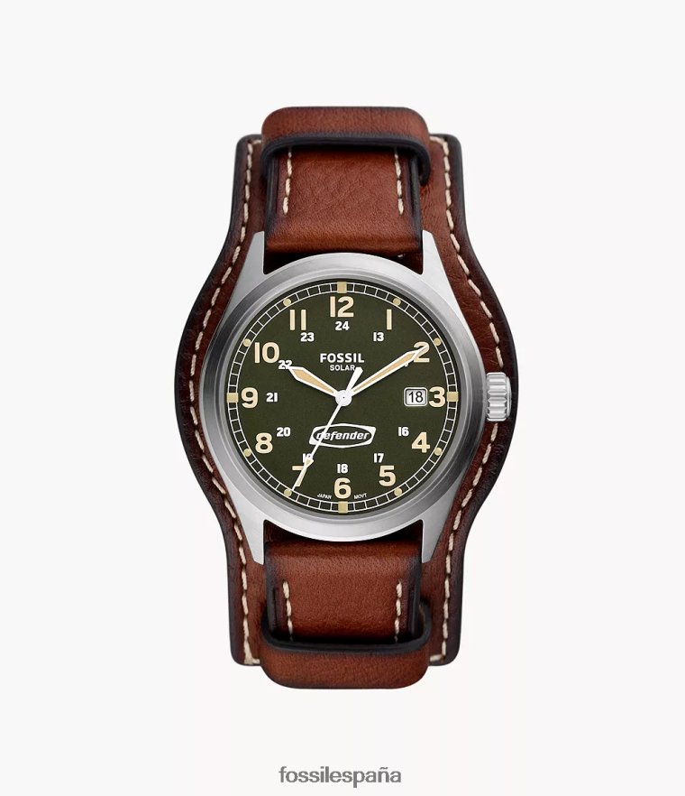 mirar 804XJ41450 marrón medio hombres Fossil Reloj Defender de piel de cuero con energía solar.