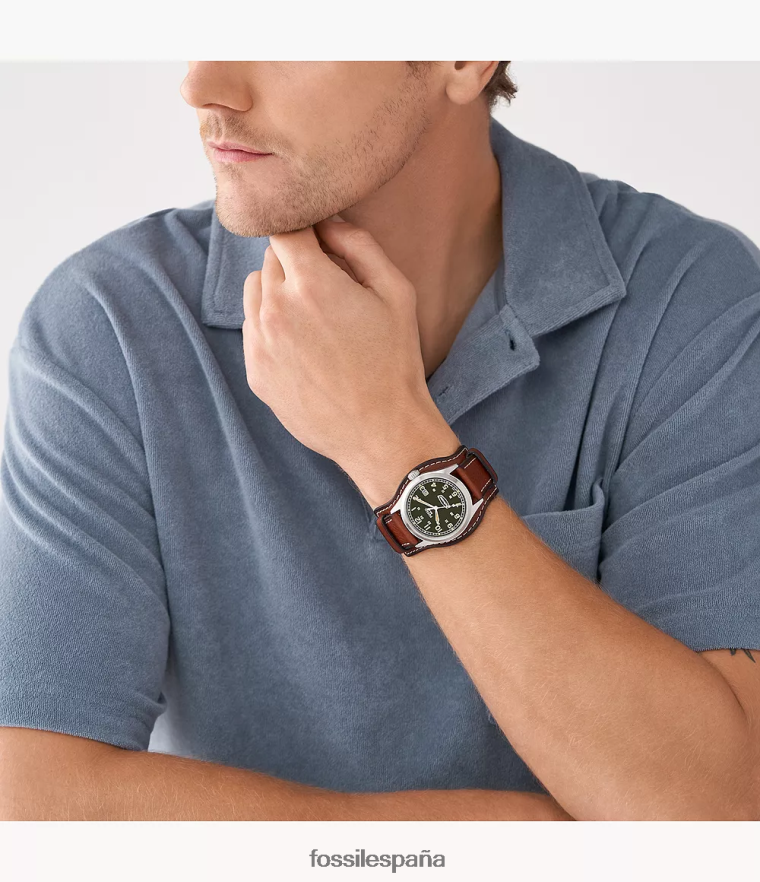 mirar 804XJ41450 marrón medio hombres Fossil Reloj Defender de piel de cuero con energía solar.