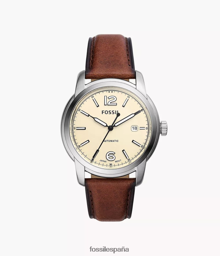 mirar 804XJ41454 marrón hombres Fossil reloj Heritage automático de cuero Litehide