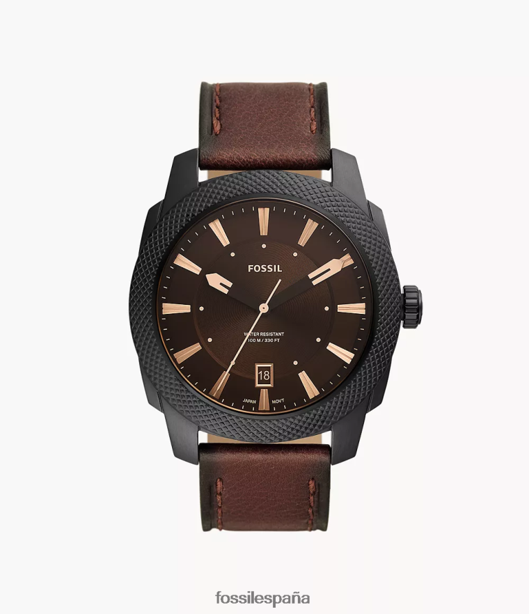 mirar 804XJ41456 marron oscuro hombres Fossil reloj de cuero litehide con fecha de tres manecillas a máquina