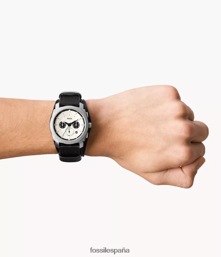 mirar 804XJ41458 negro hombres Fossil máquina cronógrafo reloj de cuero litehide