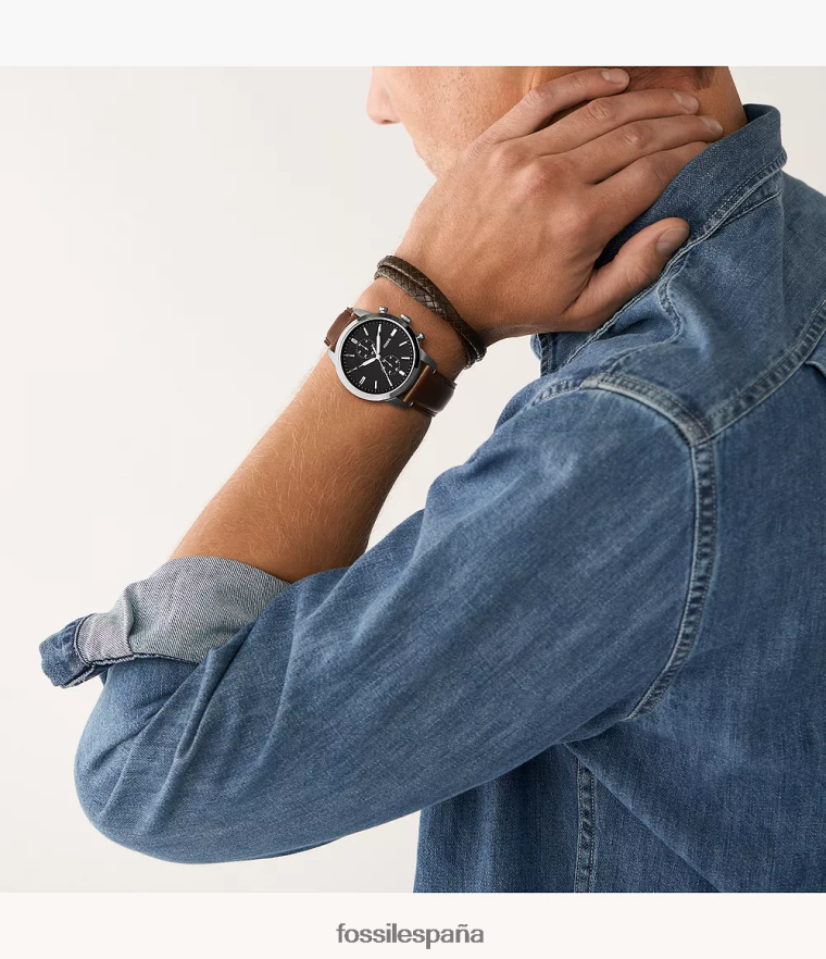 mirar 804XJ41460 marrón hombres Fossil conjunto de reloj y pulsera de cuero litehide con cronógrafo townsman