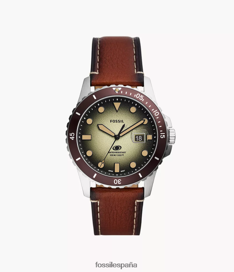 mirar 804XJ41573 azul hombres Fossil reloj de cuero con tres manecillas y fecha