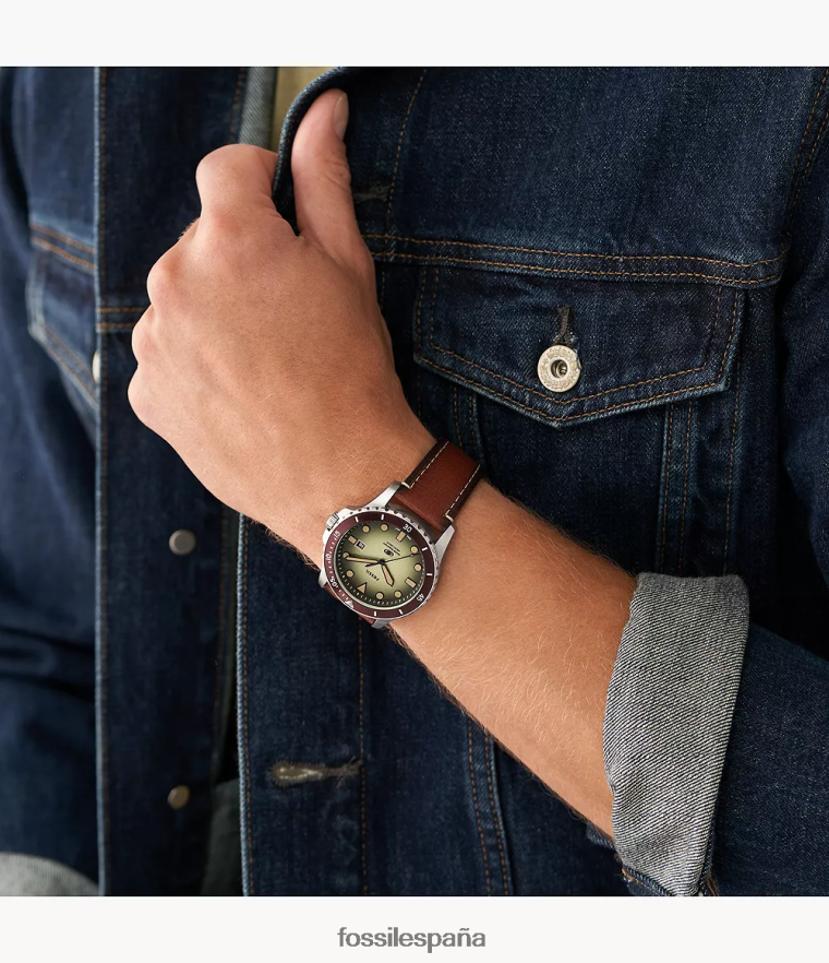 mirar 804XJ41573 azul hombres Fossil reloj de cuero con tres manecillas y fecha