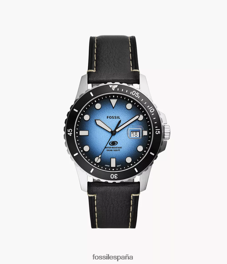 mirar 804XJ41576 azul hombres Fossil reloj de cuero con tres manecillas y fecha