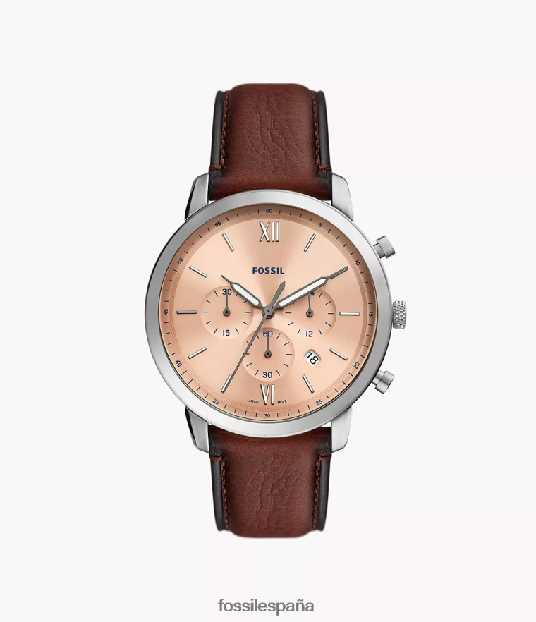 mirar 804XJ41603 marrón medio hombres Fossil reloj cronógrafo neutro de piel de cuero