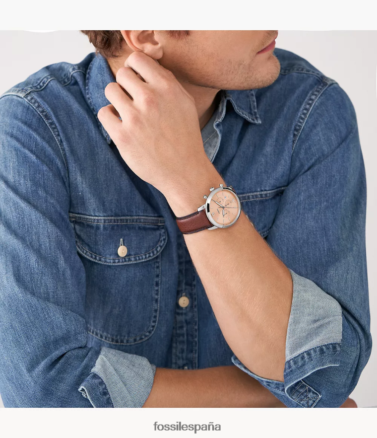 mirar 804XJ41603 marrón medio hombres Fossil reloj cronógrafo neutro de piel de cuero