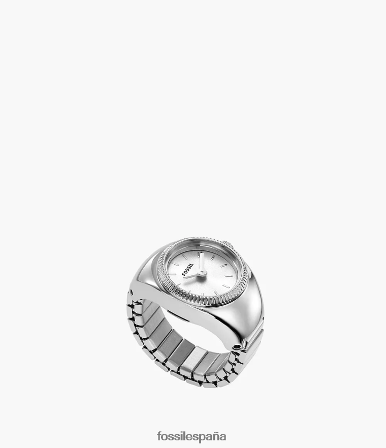 anillo de reloj 804XJ421 tono plateado mujer Fossil anillo de reloj de dos agujas de acero inoxidable