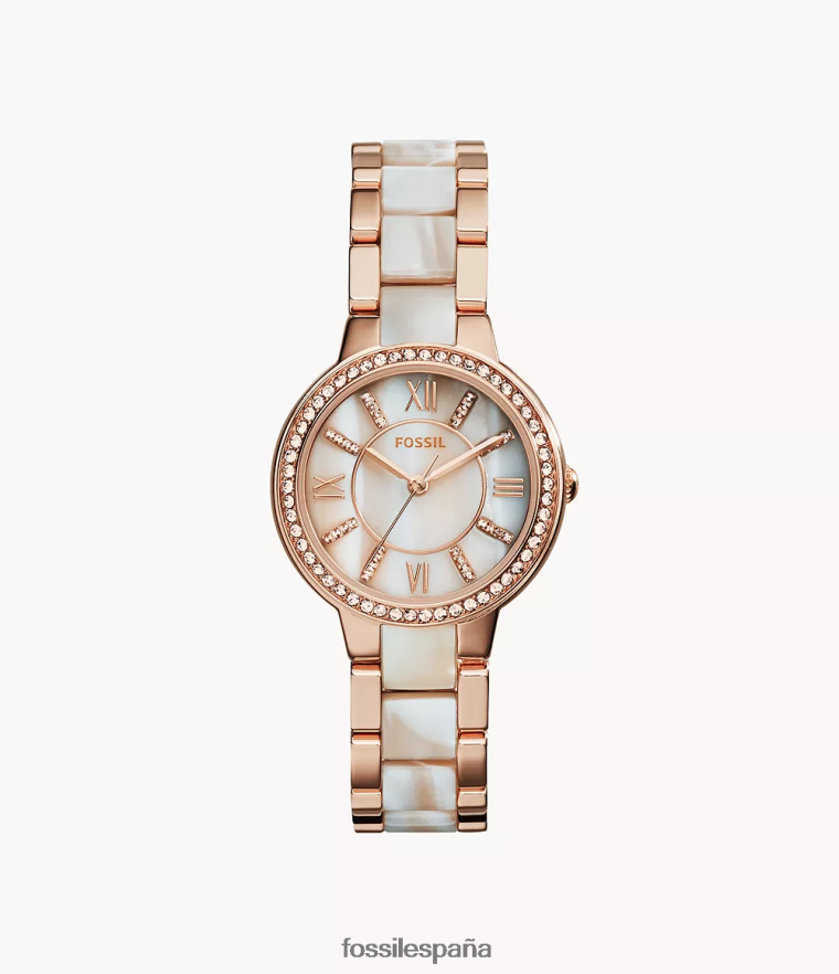 mirar 804XJ4109 tono rosa mujer Fossil reloj virginia & horn de acetato y acero inoxidable