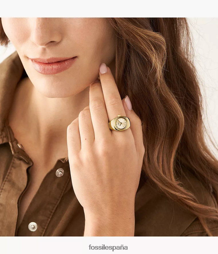 mirar 804XJ422 tono dorado mujer Fossil anillo de reloj de dos agujas de acero inoxidable