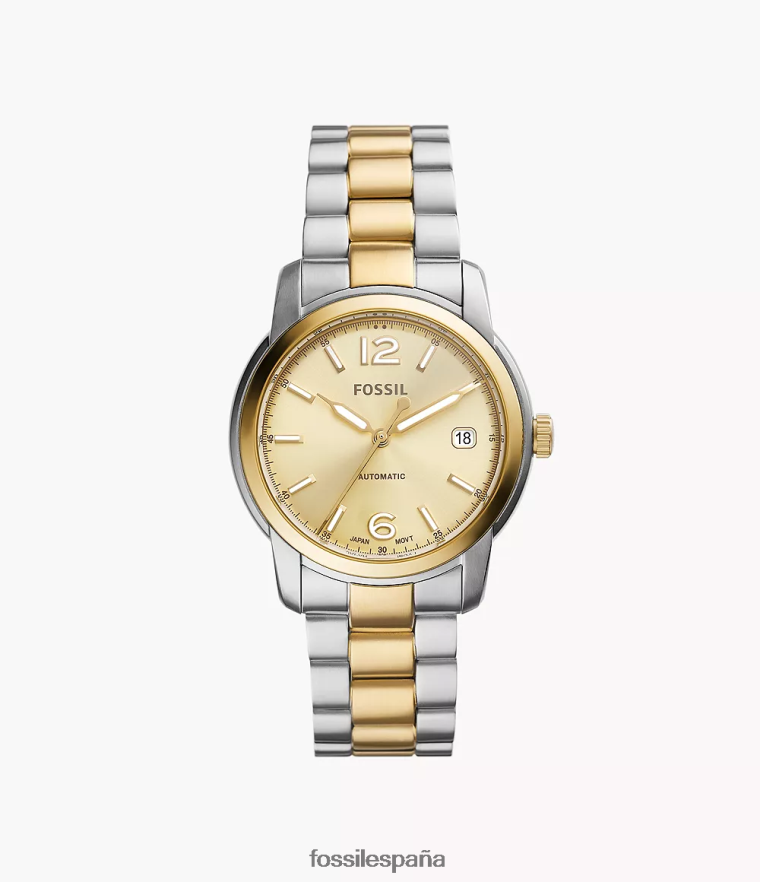 mirar 804XJ424 Dos tonos mujer Fossil Reloj Heritage automático de acero inoxidable.