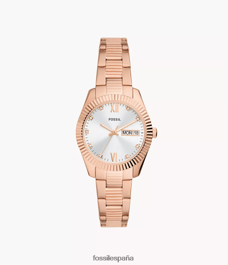 mirar 804XJ4276 tono oro rosa mujer Fossil reloj escarlata de acero inoxidable con tres manecillas y fecha