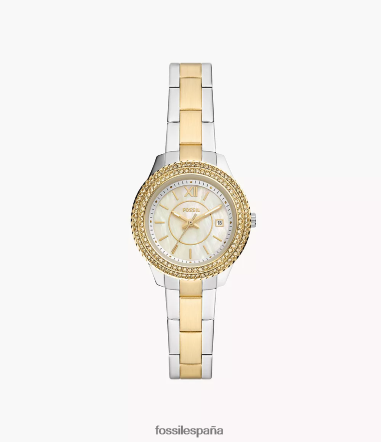 mirar 804XJ432 Dos tonos mujer Fossil reloj stella de acero inoxidable con tres manecillas y fecha