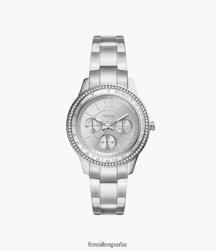 mirar 804XJ436 tono plateado mujer Fossil reloj stella sport multifunción de acero inoxidable