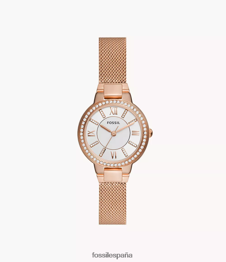 mirar 804XJ437 tono oro rosa mujer Fossil reloj virginia de malla de acero inoxidable con tres manecillas