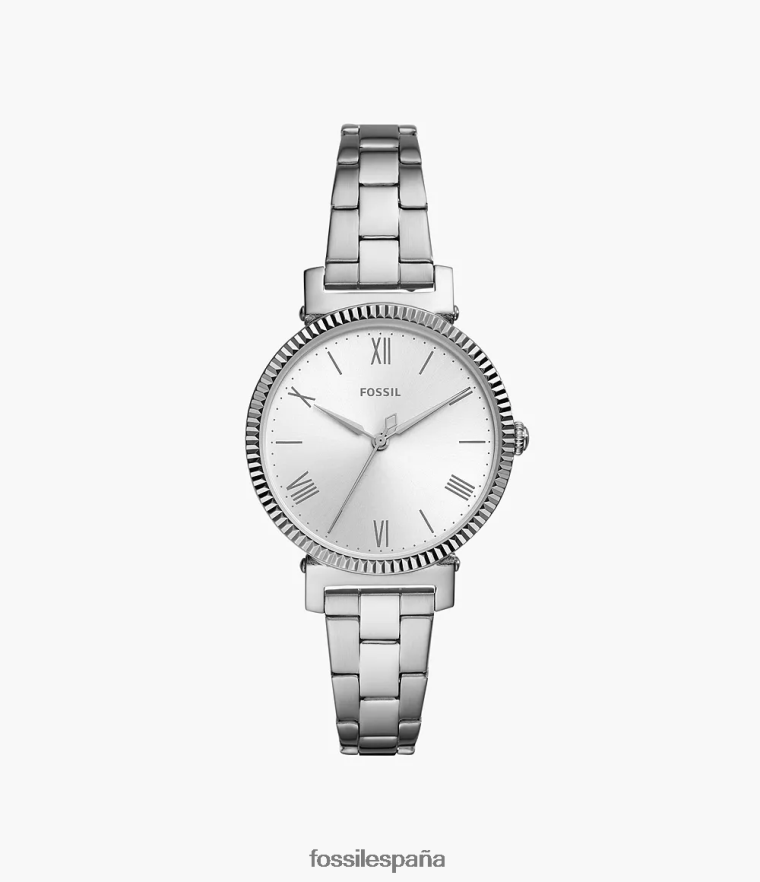 mirar 804XJ446 tono plateado mujer Fossil reloj margarita de tres manecillas de acero inoxidable