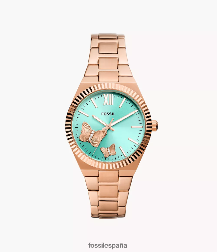 mirar 804XJ447 tono oro rosa mujer Fossil reloj escarlata de acero inoxidable con tres manecillas